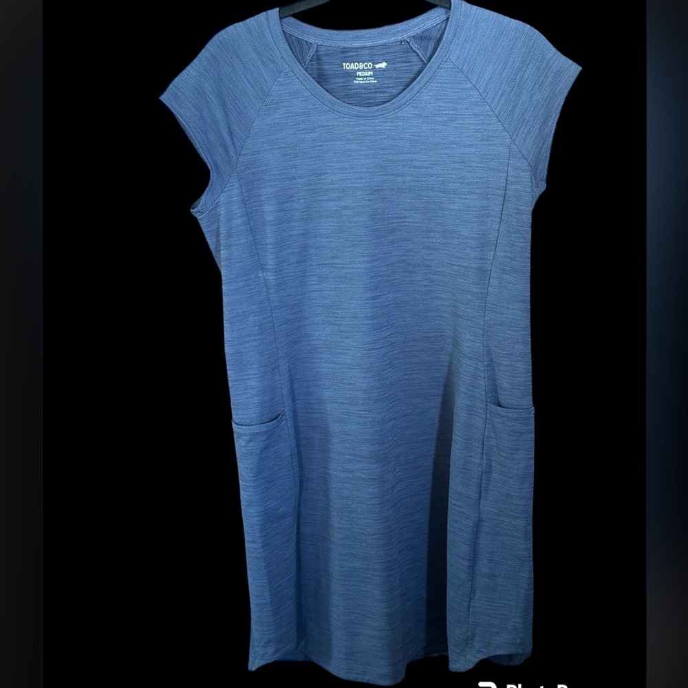 Toad&Co Blue/Gray Cap Sleeve Side Pockets Polyester/Spandex Hiking Beach Dress M